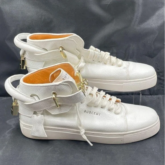 BUSCEMI Unisex 100MM ALTA White Leather 24kt Hrdw Hi-Top Sneakers Shoes Size 41 - Picture 6 of 12